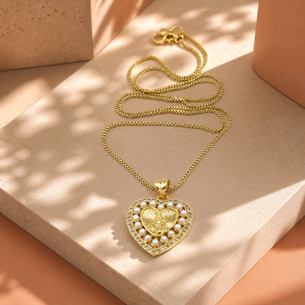 Collar rodio corazon perla