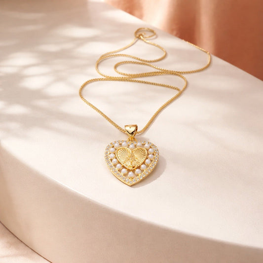 Collar rodio corazon perla