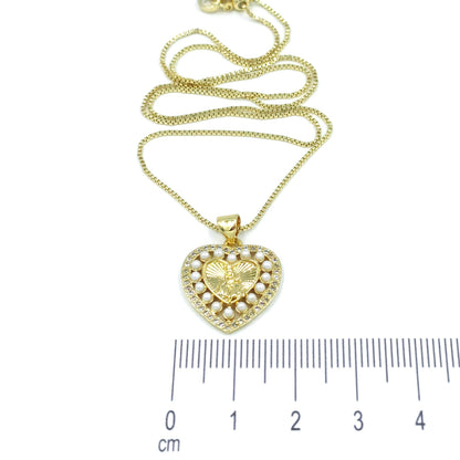 Collar rodio corazon perla