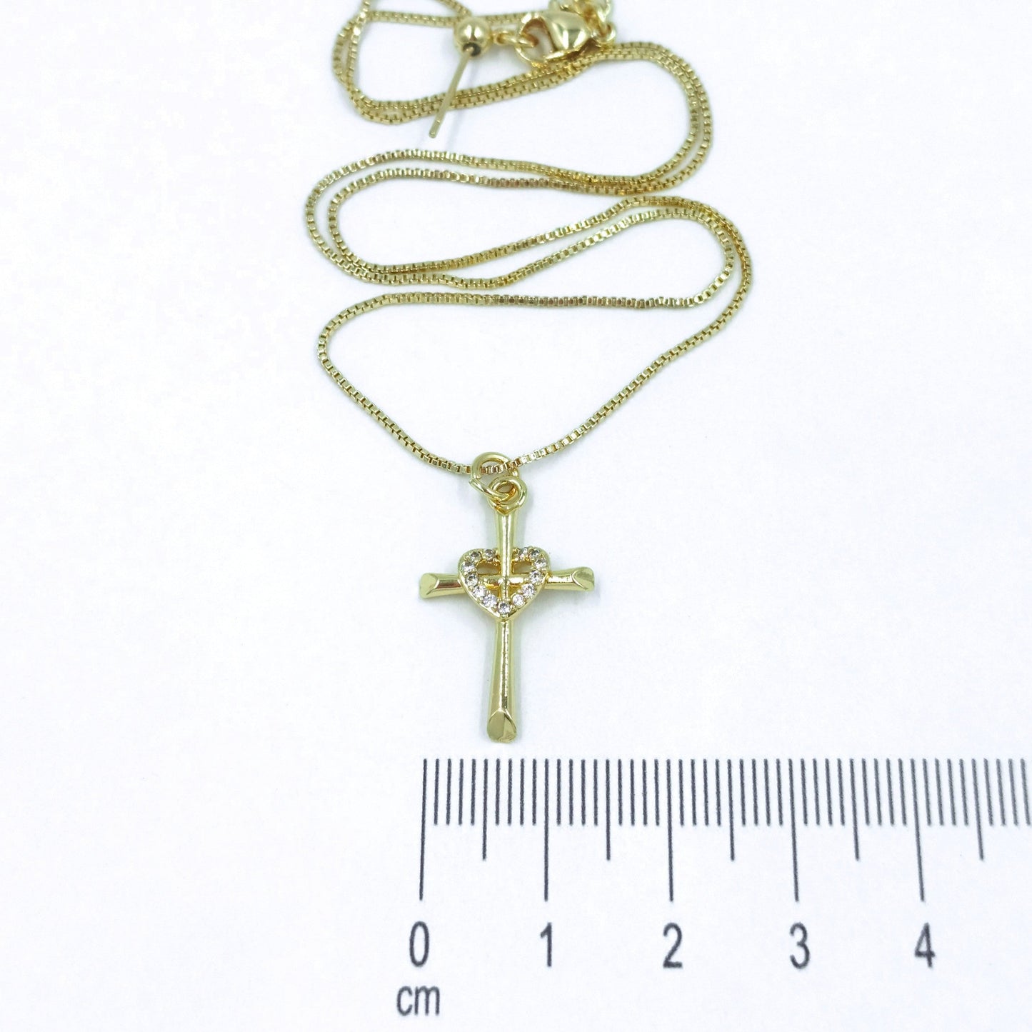 Collar rodio cruz corazon
