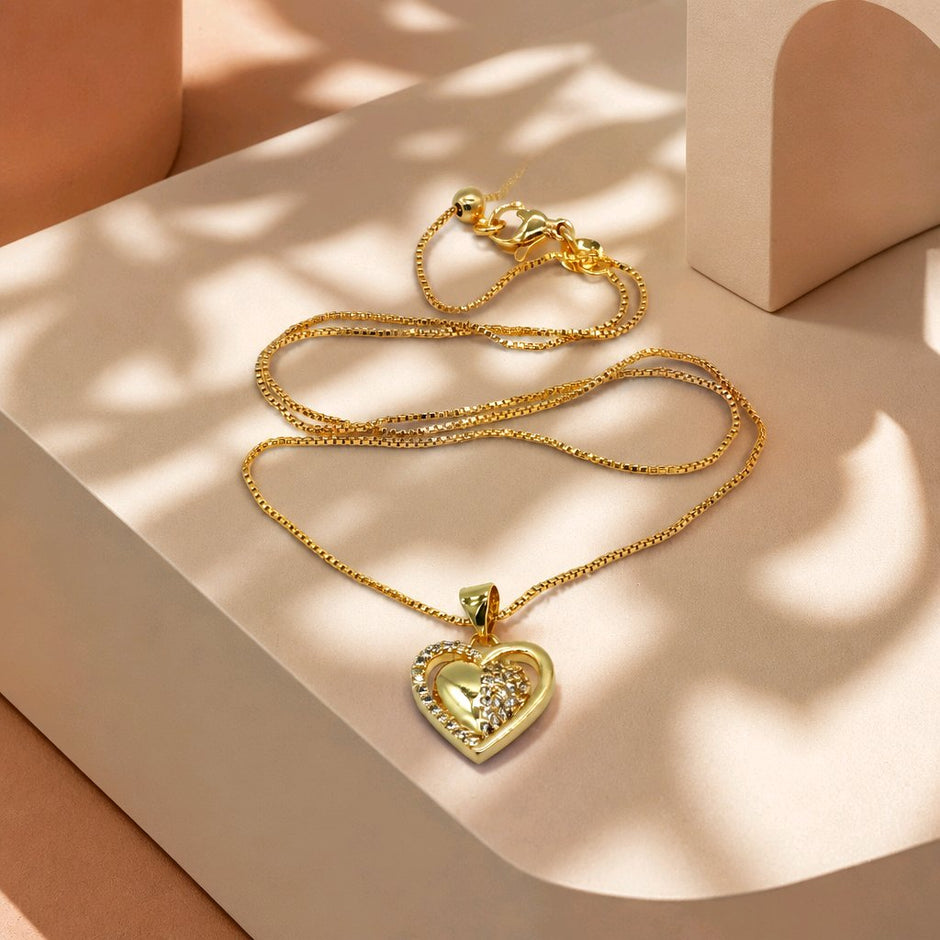 Collar rodio corazón doble zircón