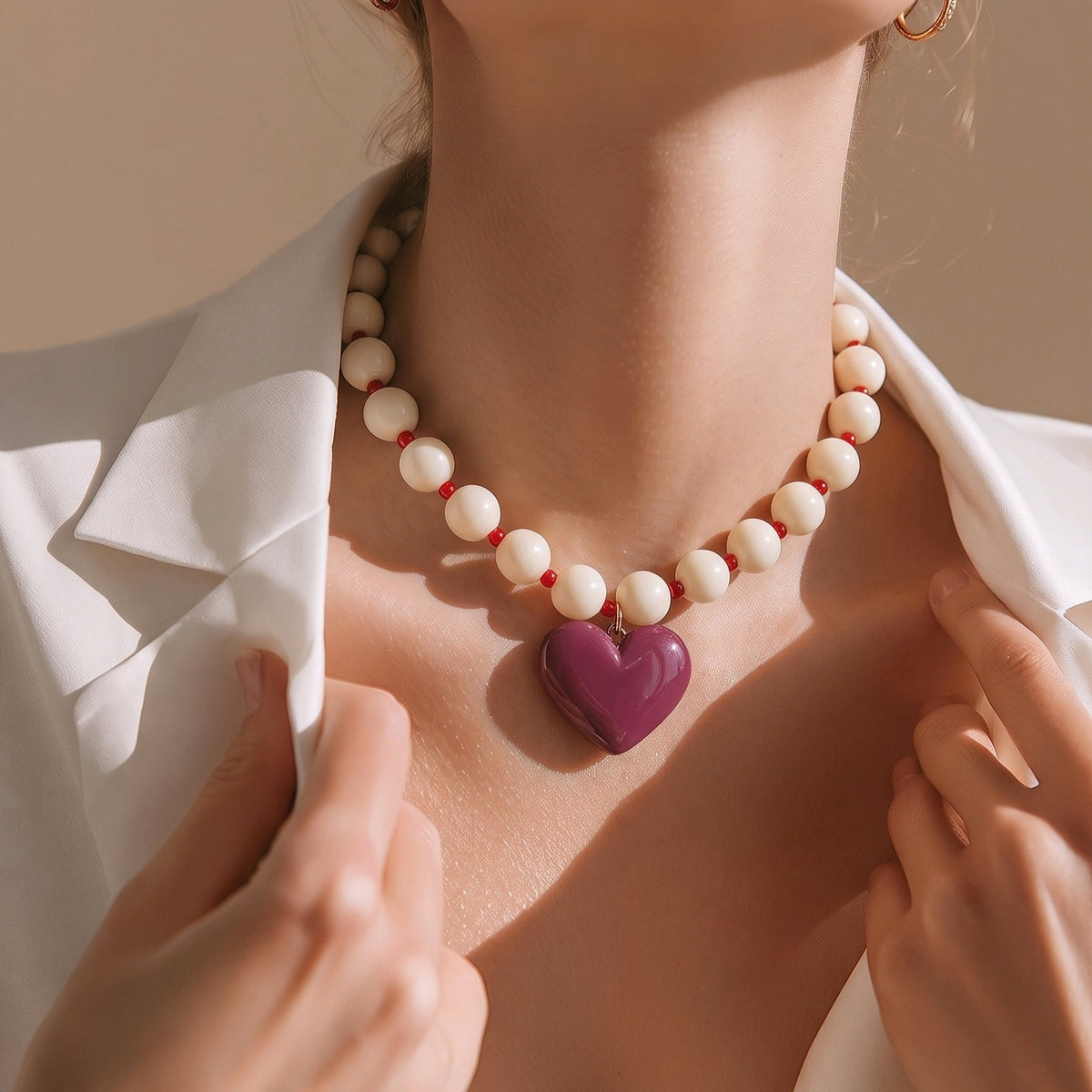 Collar rodio blanco corazón Vinotinto