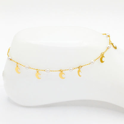 Tobillera perlas lunas