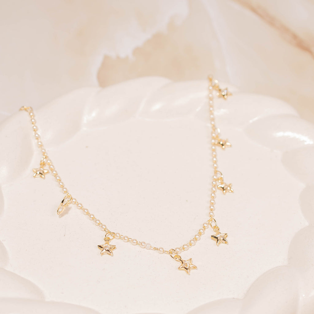 Tobillera mini perlas estrellas