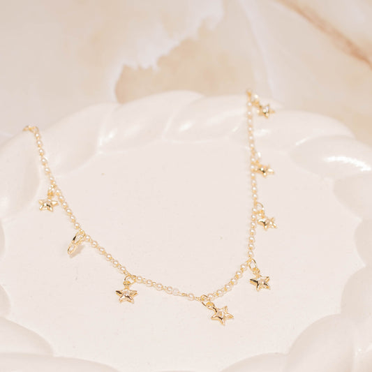 Tobillera mini perlas estrellas