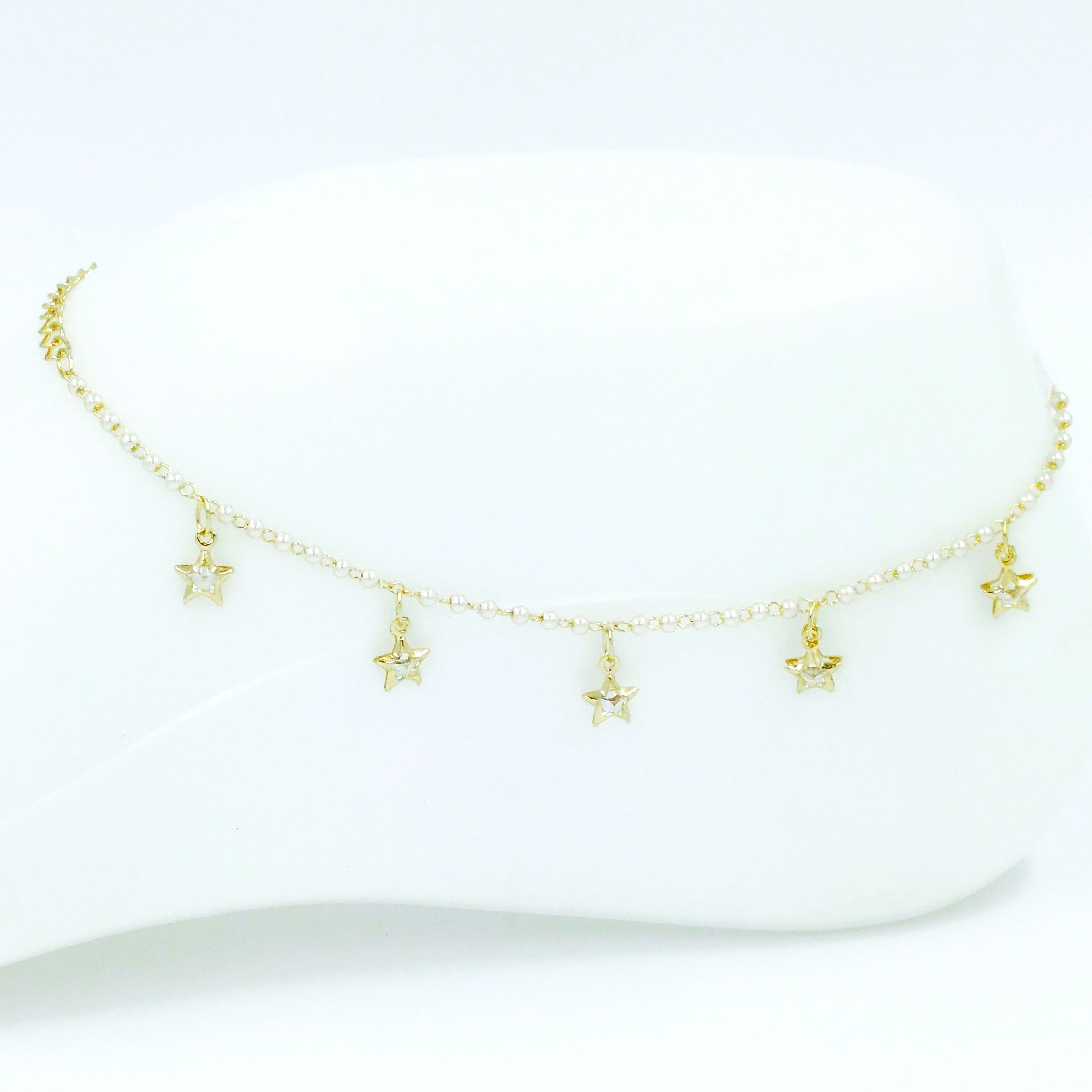 Tobillera mini perlas estrellas