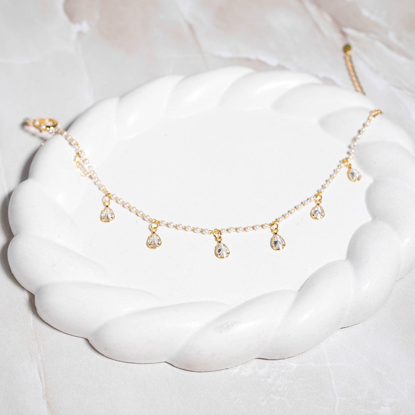 Tobillera mini perlas gota cristal
