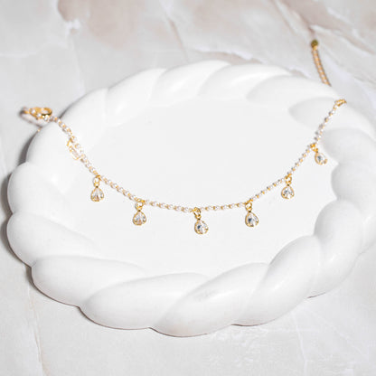 Tobillera mini perlas gota cristal